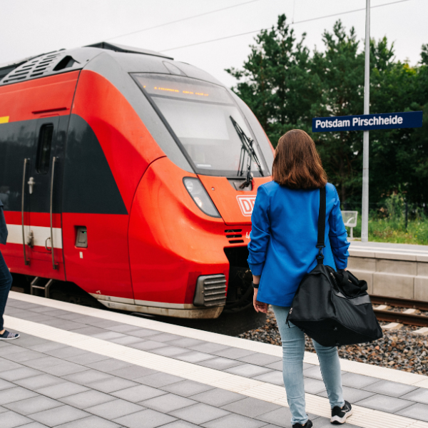 Design ohne Titel (3) Der Bahnhof Pirschheide, mit Zug.