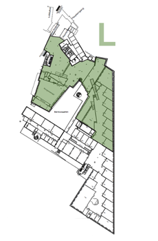 Grundriss des Kongresshotel Potsdam mit großflächig markierter Ausstellungsfläche für das Messekonzept Größe L.