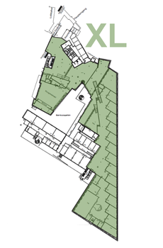 Grundriss des Kongresshotel Potsdam mit sehr großer grün markierter Fläche für das Messekonzept Größe XL.